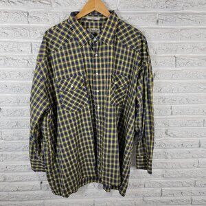 Foxfire Mens Shirt 3XB Western Long Sleeve Collar Blue Yellow Plaid PLA23E